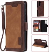 Voor Samsung Galaxy S21 FE Retro splicing horizontale flip lederen tas met kaartsleuven & houder & portemonnee (bruin)