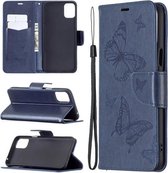 Voor LG K42 Twee vlinders reliëfpatroon Horizontale flip lederen tas met houder & kaartsleuf & portemonnee & lanyard (donkerblauw)