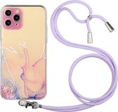 Holle marmeren patroon TPU schokbestendige beschermhoes met nekriempje voor iPhone 11 Pro (roze)