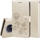 Voor Xiaomi Redmi Note 9T 5G Rose Reliëf Horizontale Flip PU lederen tas met houder & kaartsleuven & portemonnee (goud)