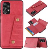 Voor Samsung Galaxy A32 4G dubbele gesp PU + TPU schokbestendige magnetische beschermhoes met kaartsleuf en houder (rood)