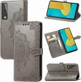 Voor LG Stylo 7 Mandala bloem reliëf horizontale flip lederen tas met beugel / kaartsleuf / portemonnee / lanyard (grijs)