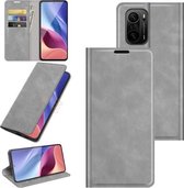 Voor Xiaomi Redmi K40 Pro / K40 / Poco F3 / Mi 11i Retro-skin Zakelijke magnetische zuignap lederen tas met houder & kaartsleuven & portemonnee (grijs)