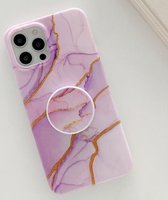 Golden Powder Dream Color Marble Pattern TPU beschermhoes met opvouwbare standaard voor iPhone 12/12 Pro (paars)