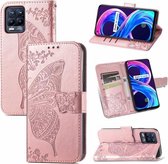 Voor OPPO Realme 8/8 Pro Vlinder Liefde Bloemen Reliëf Horizontale Flip Lederen Case met Houder & Kaartsleuven & Portemonnee & Lanyard (Rose Goud)