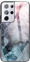 Voor Samsung Galaxy S21 Ultra 5G Abstract Marble Pattern Glass beschermhoes (abstract lichtroze)