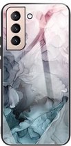 Voor Samsung Galaxy S21 + 5G Abstract Marble Pattern Glass beschermhoes (abstract lichtroze)