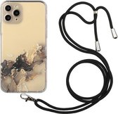 Holle marmeren patroon TPU schokbestendige beschermhoes met nekriem touw voor iPhone 12/12 Pro (zwart)