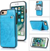 Reliëfpatroon PU + TPU beschermhoes met houder & portemonnee & kaartsleuven voor iPhone SE 2020 & 8 & 7 (blauw)