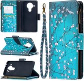 Voor Nokia 5.4 Gekleurde Tekening Patroon Rits Horizontale Flip Lederen Case met Houder & Kaartsleuven & Portemonnee & Lanyard (Pruimenbloesem)