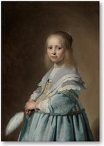 Portret van een meisje in het blauw - A2 Poster Staand - 42x59cm - Johannes Cornelisz. Verspronck - Meesterwerken