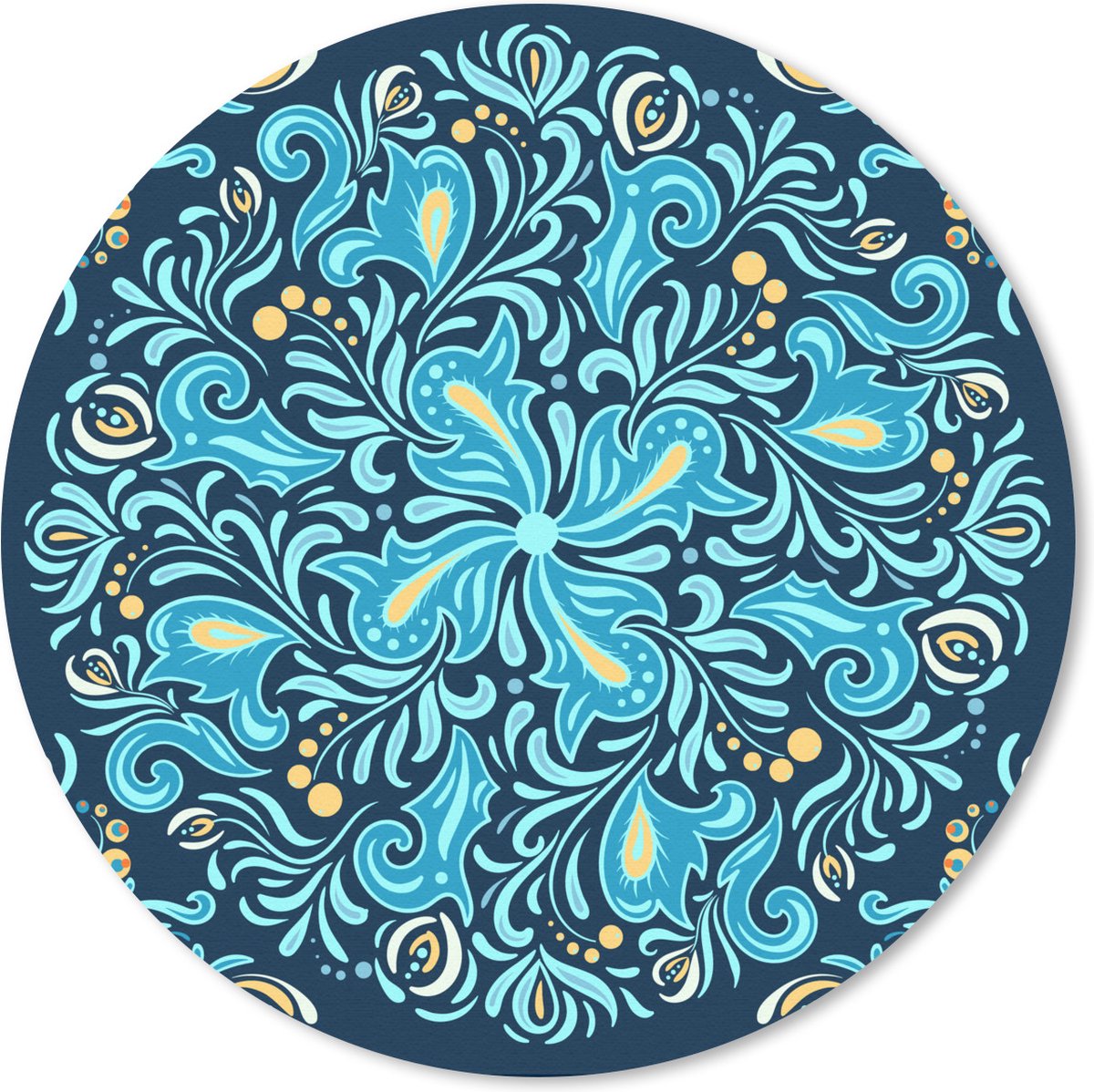 Muismat Vierkant patroon 1:1 - Vierkant patroon van een blauwe bloem omringd door bladeren en besjes op een donkere achtergrond Muismat rond - 20x20 cm - Muismat met foto
