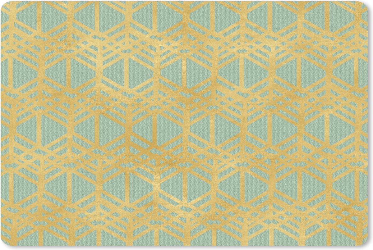 Muismat Luxe patroon - Luxe patroon van lichtgouden lijnen op een groene achtergrond muismat rubber - 27x18 cm - Muismat met foto