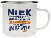 Mok - Top vent - Niek - Geëmailleerd - Gevuld met een verpakte toffeemix - In cadeauverpakking