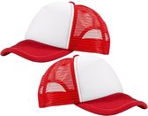 2x stuks truckers baseball cap / petje - rood/wit - voor volwassenen
