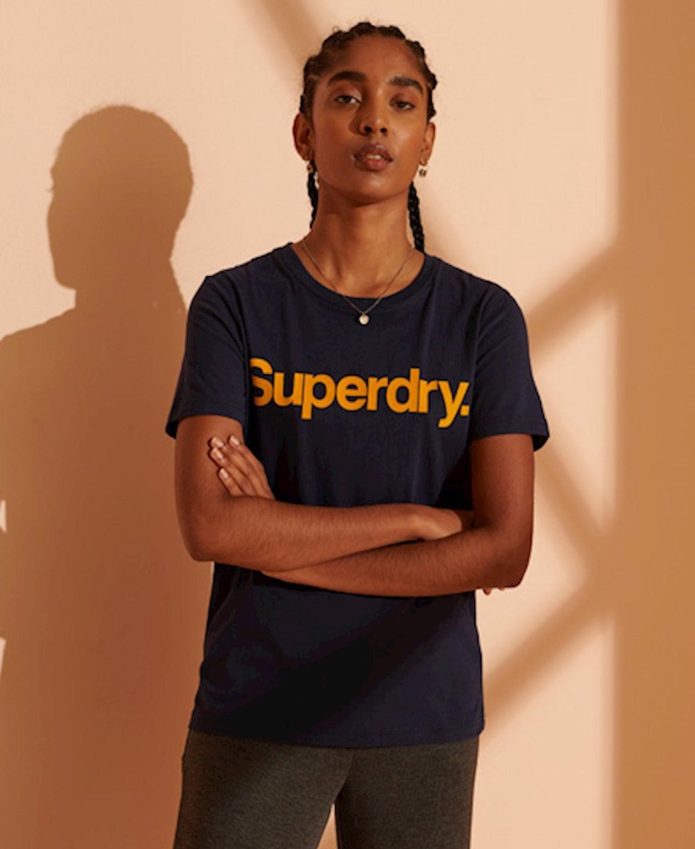 Superdry Classic Flock Dames T-shirt Marineblauw