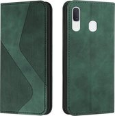 Voor Samsung Galaxy A40 Huid Voel Magnetisch S-type Effen Kleur Horizontale Flip Lederen Case met Houder & Kaartsleuf & Portemonnee (Groen)