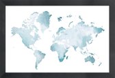 JUNIQE - Poster in houten lijst World Map Watercolour -40x60 /Blauw &