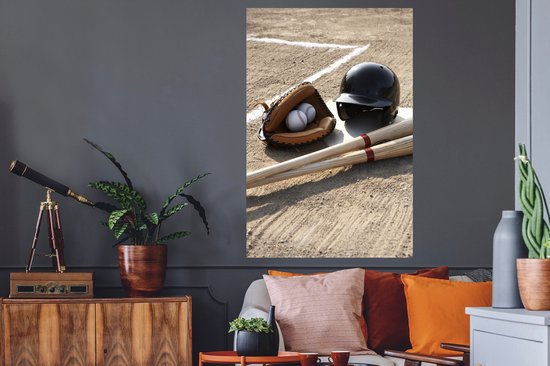 Muursticker Baseball - Matériaux pour le jeu de baseball - 80x120 cm - Feuille adhésive adhésive - Stickers muraux repositionnables