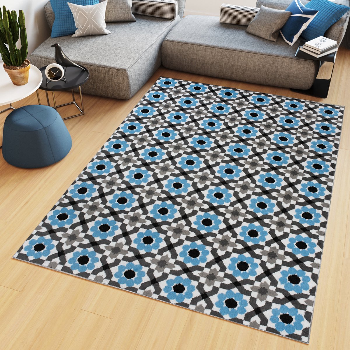 Tapiso Maya Vloerkleed Grijs Blauw Gebloemd Tapijten Maat- 120x170