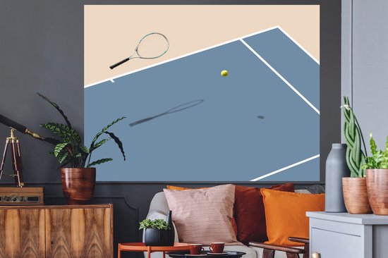 Sticker Muursticker Tennis - Jeu conceptuel de tennis - 160x120 cm - Film adhésif autocollant - Sticker mural repositionnable XXL /