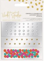 Violet Studio - Mini Embellishment Assortment - Gems & Pom Poms - 81pcs