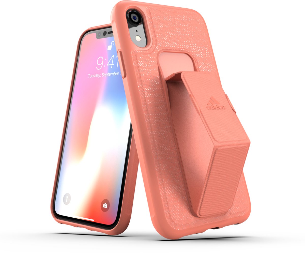 adidas grip case standaard valbestendig TPU hoesje iPhone XR - Koraal Roze