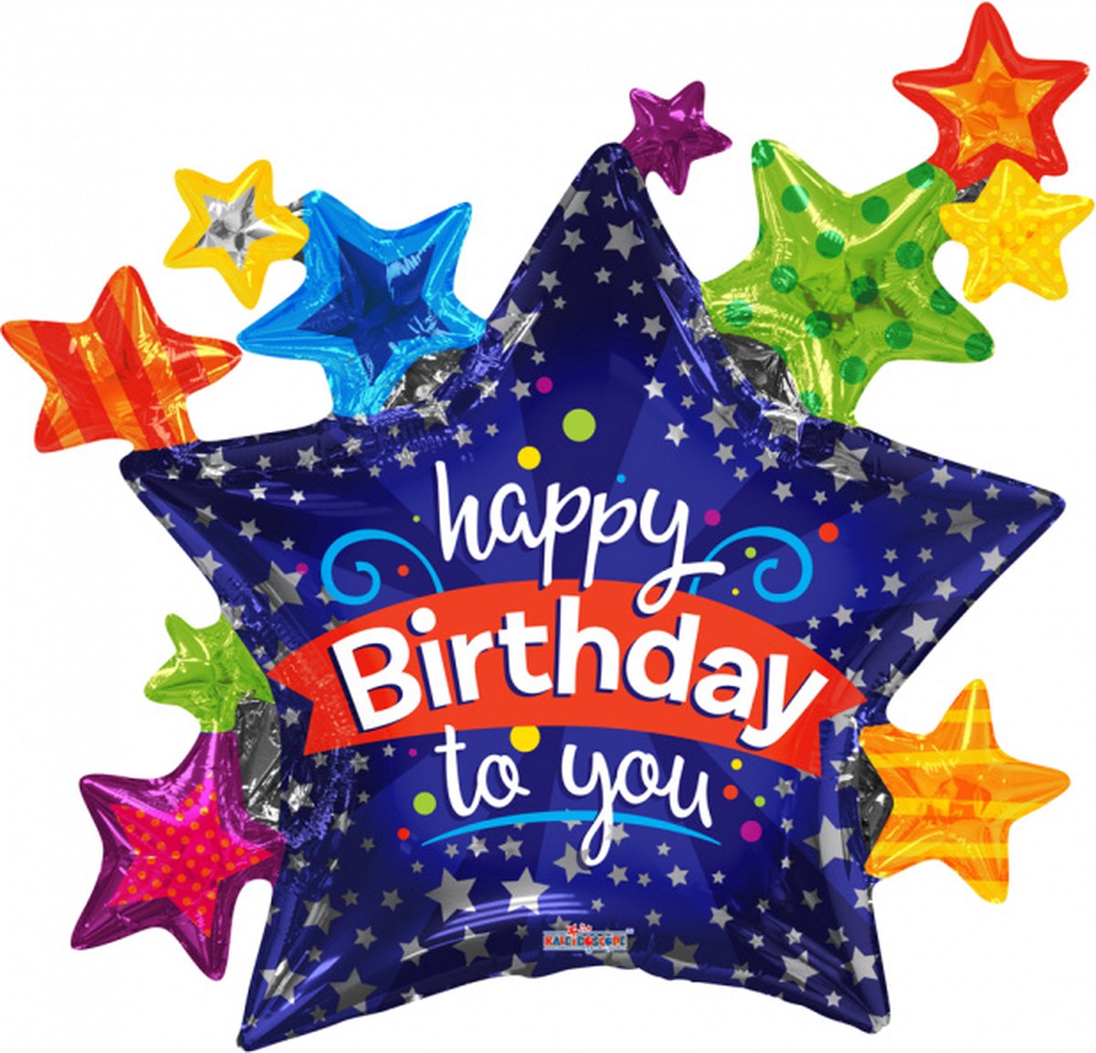 Kaleidoscope Folieballon Happy Birthday Many Stars 91 Cm Blauw
