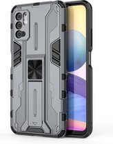 Voor Geschikt voor Xiaomi Redmi Note 10 5G Supersonic PC + TPU Schokbestendige beschermhoes met houder (grijs)