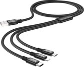 LDNIO 3 in 1 Oplaadkabel Micro USB, Lightning en USB-C - 2.4A Snellader - Zwart