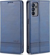 Voor OPPO Reno6/Reno6 Pro AZNS Magnetische Kalf Textuur Horizontale Flip Leather Case met Kaartsleuven & Houder & Portemonnee (Donkerblauw)