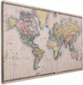 Wereldkaart Aardrijkskundig Terrein - Canvas 90x60