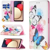 Voor Samsung Galaxy A03s Gekleurd Tekenpatroon Onzichtbare Magnetische Horizontale Flip PU Lederen Case met Houder & Kaartsleuven & Portemonnee (Twee Vlinders)