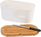 Broodtrommel met Bamboe Snijplank - Melamine - Brood Bewaar doos + Bamboe snij plank - Afm 37 x 21 x 18.2 Cm - Brood trommel WIT