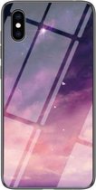 Sterrenhemel geschilderd gehard glas TPU schokbestendig beschermhoes voor iPhone XS / X (Fantasy Starry Sky)