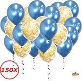 Verjaardag Versiering Helium Ballonnen Feest Versiering Decoratie Confetti Ballon Bruiloft Blauw & Goud - 150 Stuks