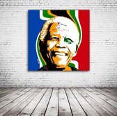 Pop Art Nelson Mandela Canvas - 80 x 80 cm - Canvasprint - Op dennenhouten kader - Geprint Schilderij - Popart Wanddecoratie
