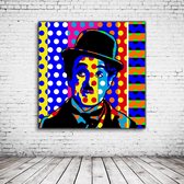 Pop Art Charlie Chaplin Canvas - 90 x 90 cm - Canvasprint - Op dennenhouten kader - Geprint Schilderij - Popart Wanddecoratie