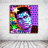 Pop Art Muhammad Ali Acrylglas - 100 x 100 cm op Acrylaat glas + Inox Spacers / RVS afstandhouders - Popart Wanddecoratie