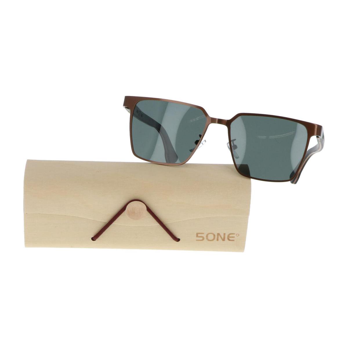 5one® Napoli Square Green - Zonnebril met houten poten - G15 lens