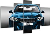 Glasschilderij Auto, BMW - Blauw, Zwart, Grijs - 170x100cm 5Luik - Foto Op Glas - Geen Acrylglas Schilderij - 6000+ Glasschilderijen Collectie - Wanddecoratie