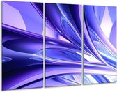 Glasschilderij Abstract - Blauw, Wit, Paars - 120x80cm 3Luik - Foto Op Glas - Geen Acrylglas Schilderij - GroepArt 6000+ Glas Art Collectie - Maatwerk Mogelijk