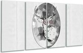 GroepArt - Glasschilderij - Hert, Modern - Zwart, Wit - 160x80cm 4Luik - Foto Op Glas - Geen Acrylglas Schilderij - 6000+ Glasschilderijen Collectie - Wanddecoratie