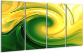 GroepArt - Glasschilderij - Abstract - Geel, Groen - 160x80cm 4Luik - Foto Op Glas - Geen Acrylglas Schilderij - 6000+ Glasschilderijen Collectie - Wanddecoratie