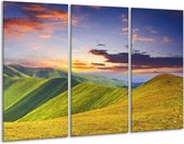 GroepArt - Schilderij -  Natuur - Groen, Geel, Blauw - 120x80cm 3Luik - 6000+ Schilderijen 0p Canvas Art Collectie