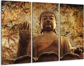 GroepArt - Schilderij -  Boeddha - Bruin, Grijs - 120x80cm 3Luik - 6000+ Schilderijen 0p Canvas Art Collectie