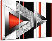GroepArt - Schilderij -  Abstract - Rood, Grijs, Wit - 120x80cm 3Luik - 6000+ Schilderijen 0p Canvas Art Collectie