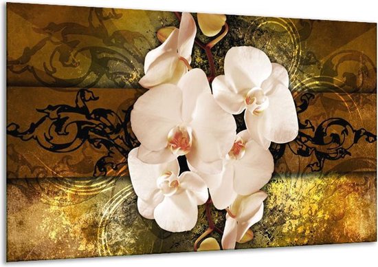 Schilderij Op Canvas Orchidee - Bruin, Goud, Crème - 120x70cm 1Luik - Foto Op Canvas - GroepArt 6000+ Schilderijen 0p Canvas Art Collectie - Wanddecoratie - Woonkamer - Slaapkamer - Canvas Print