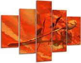 Glasschilderij -  Roos - Oranje, Rood, Geel - 100x70cm 5Luik - Geen Acrylglas Schilderij - GroepArt 6000+ Glasschilderijen Collectie - Wanddecoratie- Foto Op Glas