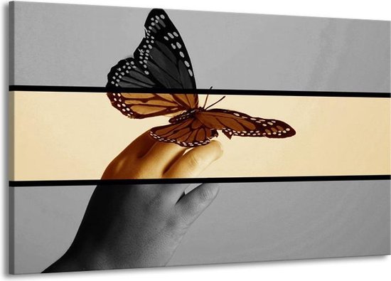 Canvas schilderij Vlinder | Sepia, Bruin | | F002004